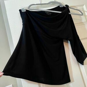 BCBG Sexy Black One-Shoulder Top w/ Sleeve Cut-Out Detail